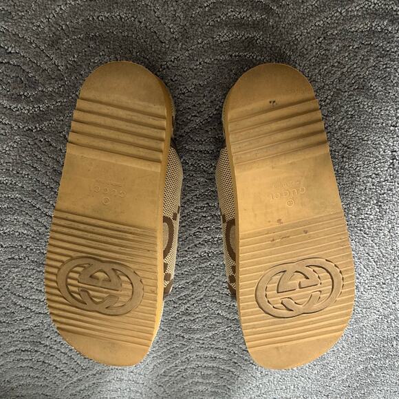 Gucci Supreme Jumbo GG Monogram Platform Slide Sandal Camel Canvas Maxi Size 39 - Picture 10 of 16